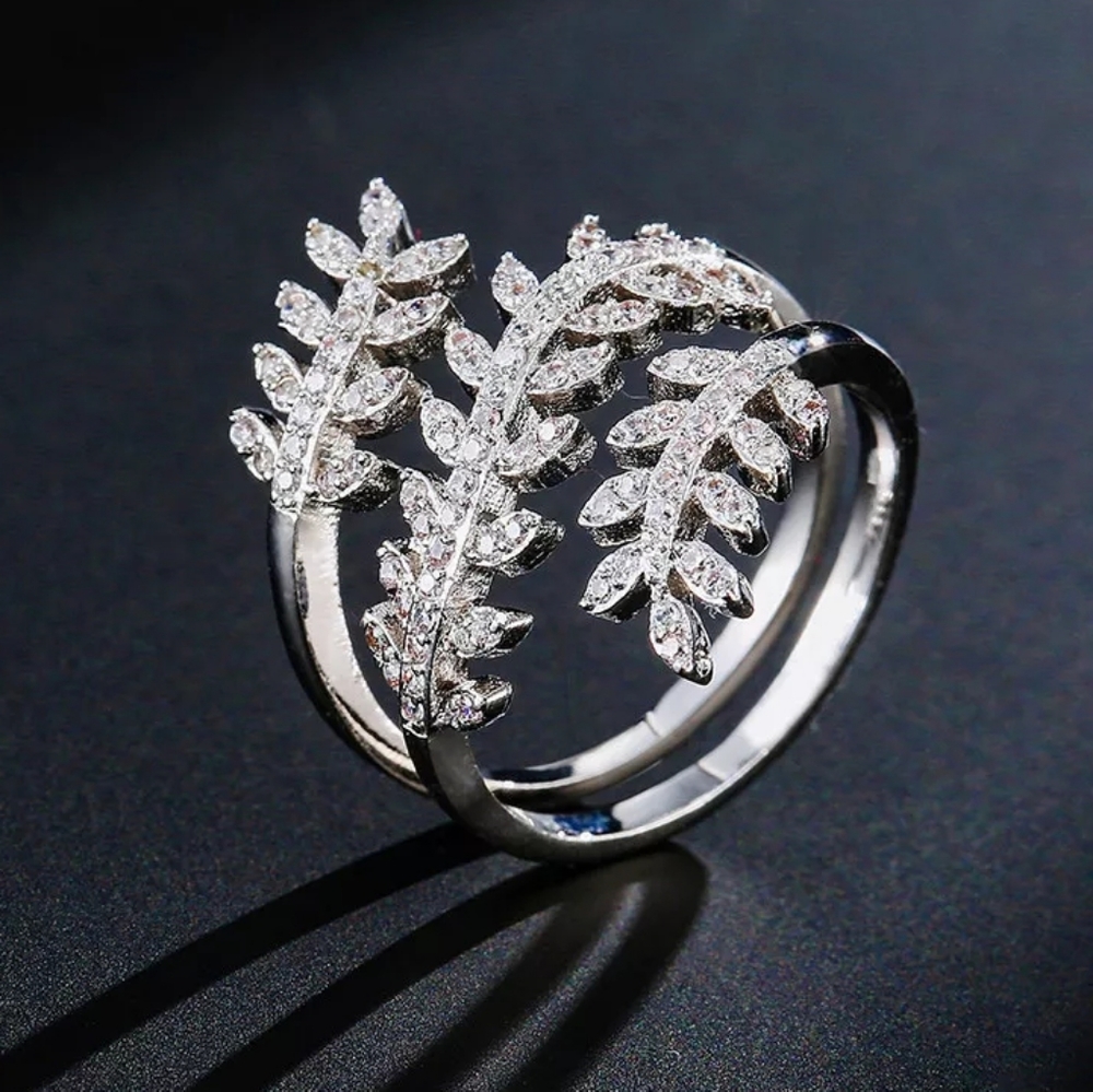 Gentle Olive Branch Leaves Adjustable Ring - New